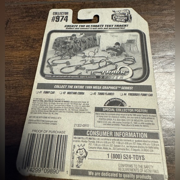 1999 Hot Wheels #974 Mega Graphics Series Mustang Cobra White W/SB Sp Malaysia - Picture 8 of 8